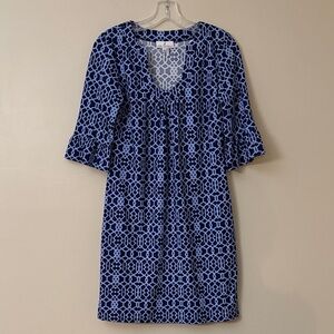 Jude Connally “Nancy” Navy and Light Blue Geometric Lattice Pattern